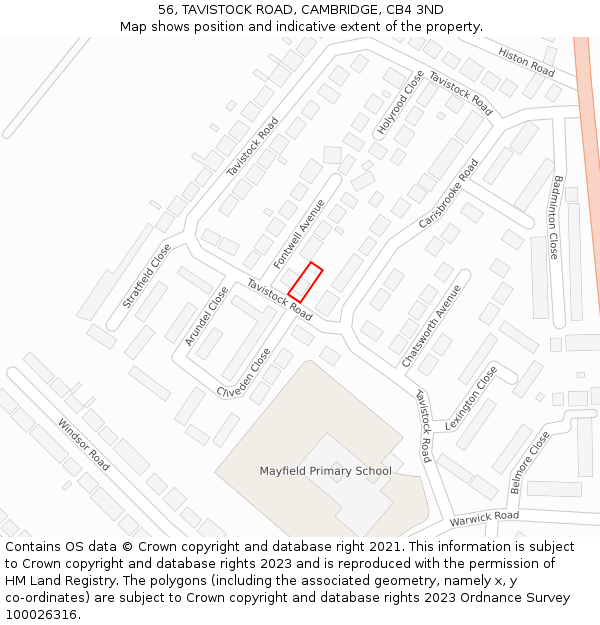 56, TAVISTOCK ROAD, CAMBRIDGE, CB4 3ND: Location map and indicative extent of plot