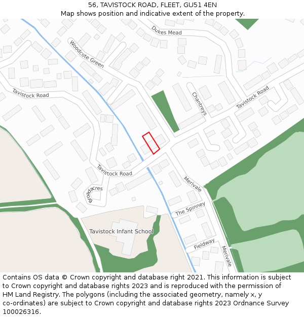 56, TAVISTOCK ROAD, FLEET, GU51 4EN: Location map and indicative extent of plot