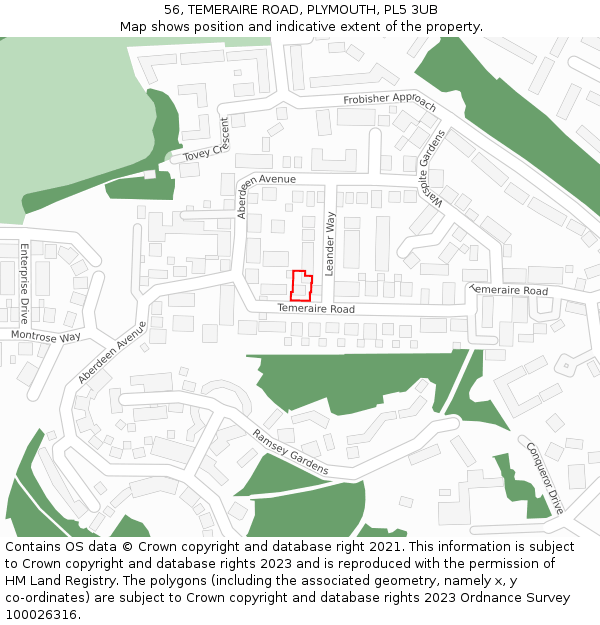 56, TEMERAIRE ROAD, PLYMOUTH, PL5 3UB: Location map and indicative extent of plot