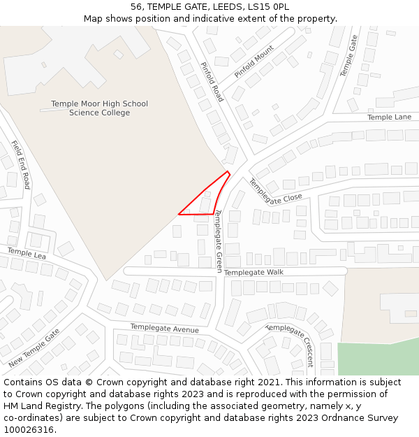 56, TEMPLE GATE, LEEDS, LS15 0PL: Location map and indicative extent of plot