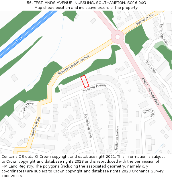 56, TESTLANDS AVENUE, NURSLING, SOUTHAMPTON, SO16 0XG: Location map and indicative extent of plot