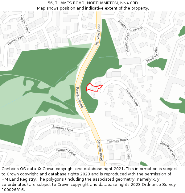 56, THAMES ROAD, NORTHAMPTON, NN4 0RD: Location map and indicative extent of plot