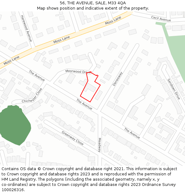 56, THE AVENUE, SALE, M33 4QA: Location map and indicative extent of plot
