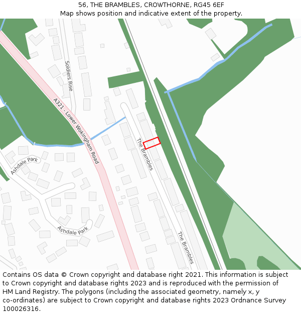 56, THE BRAMBLES, CROWTHORNE, RG45 6EF: Location map and indicative extent of plot