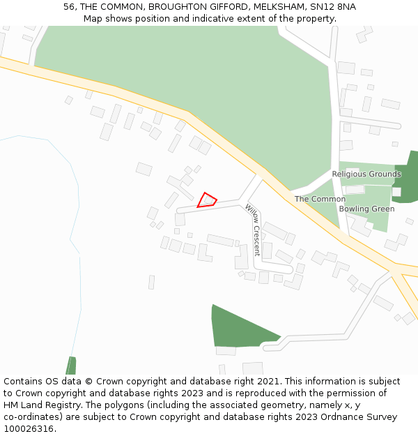 56, THE COMMON, BROUGHTON GIFFORD, MELKSHAM, SN12 8NA: Location map and indicative extent of plot