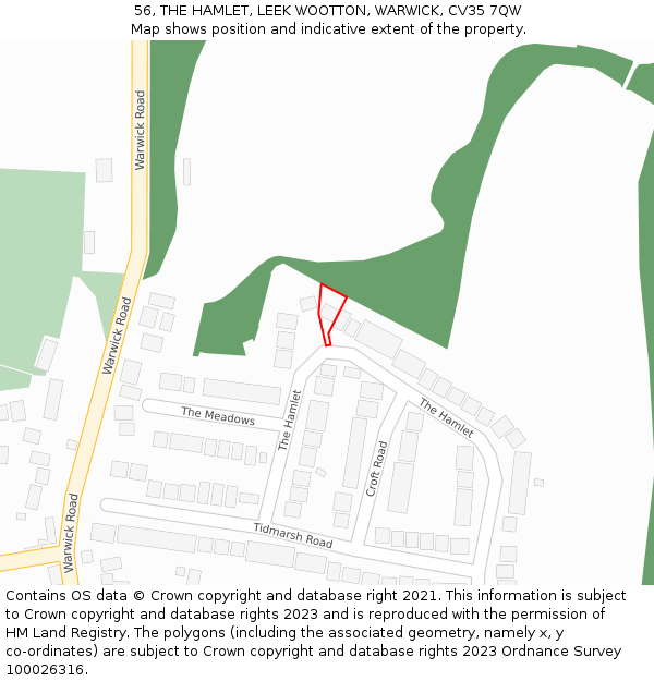 56, THE HAMLET, LEEK WOOTTON, WARWICK, CV35 7QW: Location map and indicative extent of plot