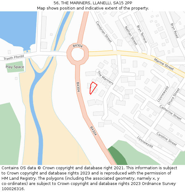 56, THE MARINERS, LLANELLI, SA15 2PP: Location map and indicative extent of plot