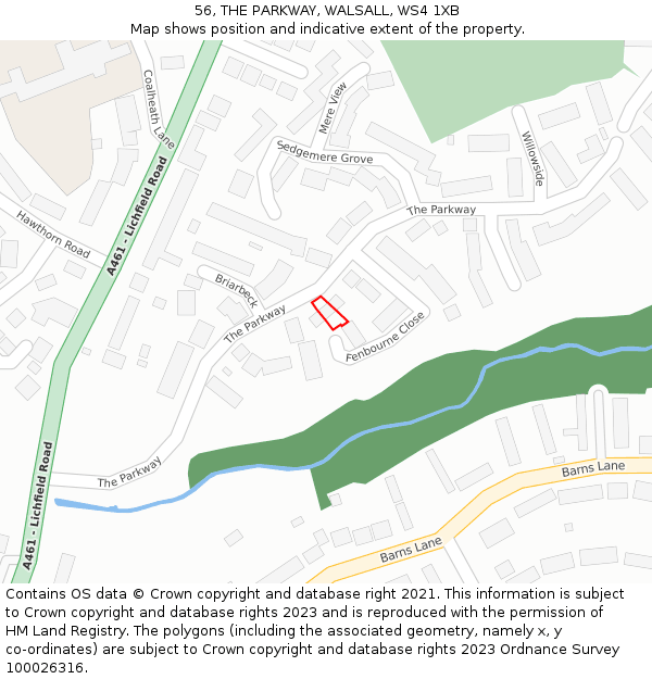 56, THE PARKWAY, WALSALL, WS4 1XB: Location map and indicative extent of plot