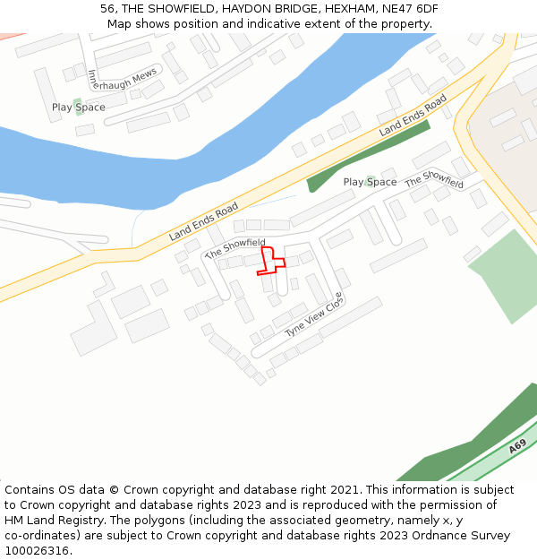 56, THE SHOWFIELD, HAYDON BRIDGE, HEXHAM, NE47 6DF: Location map and indicative extent of plot
