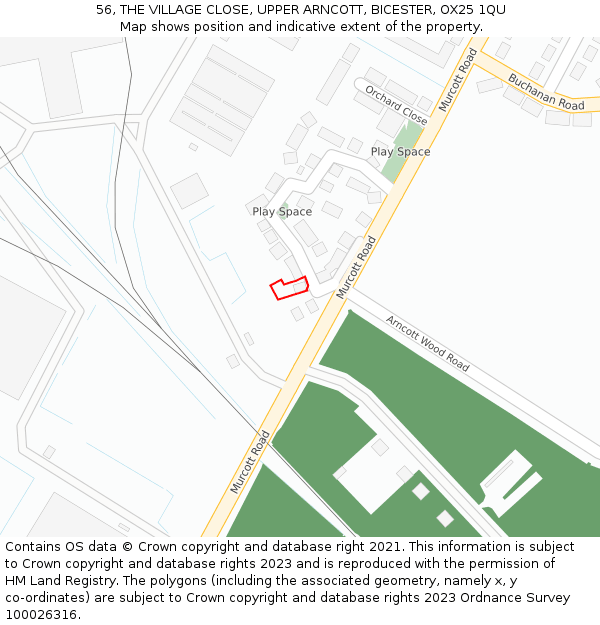 56, THE VILLAGE CLOSE, UPPER ARNCOTT, BICESTER, OX25 1QU: Location map and indicative extent of plot