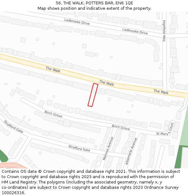 56, THE WALK, POTTERS BAR, EN6 1QE: Location map and indicative extent of plot