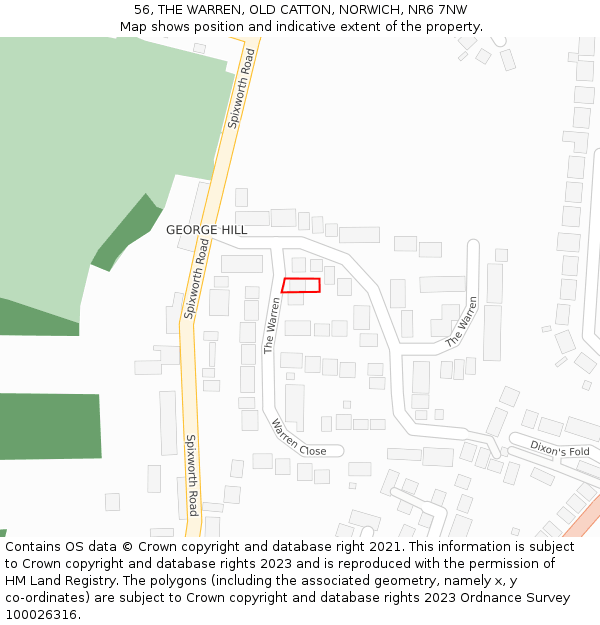 56, THE WARREN, OLD CATTON, NORWICH, NR6 7NW: Location map and indicative extent of plot