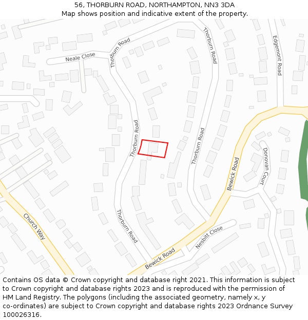 56, THORBURN ROAD, NORTHAMPTON, NN3 3DA: Location map and indicative extent of plot