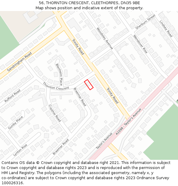 56, THORNTON CRESCENT, CLEETHORPES, DN35 9BE: Location map and indicative extent of plot