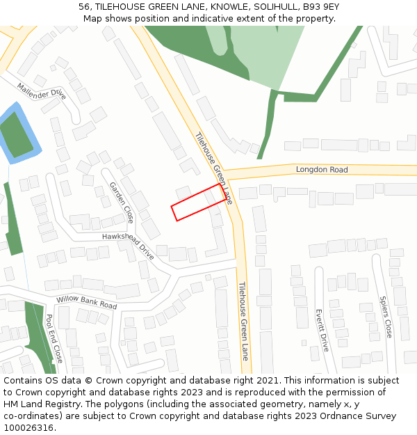 56, TILEHOUSE GREEN LANE, KNOWLE, SOLIHULL, B93 9EY: Location map and indicative extent of plot
