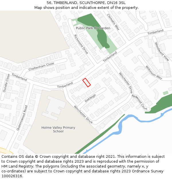 56, TIMBERLAND, SCUNTHORPE, DN16 3SL: Location map and indicative extent of plot