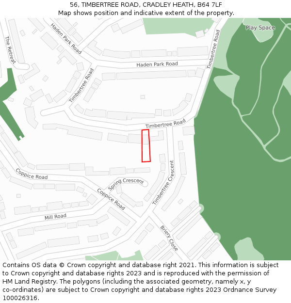 56, TIMBERTREE ROAD, CRADLEY HEATH, B64 7LF: Location map and indicative extent of plot