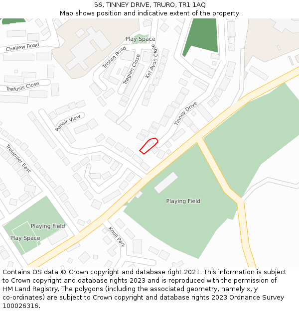 56, TINNEY DRIVE, TRURO, TR1 1AQ: Location map and indicative extent of plot