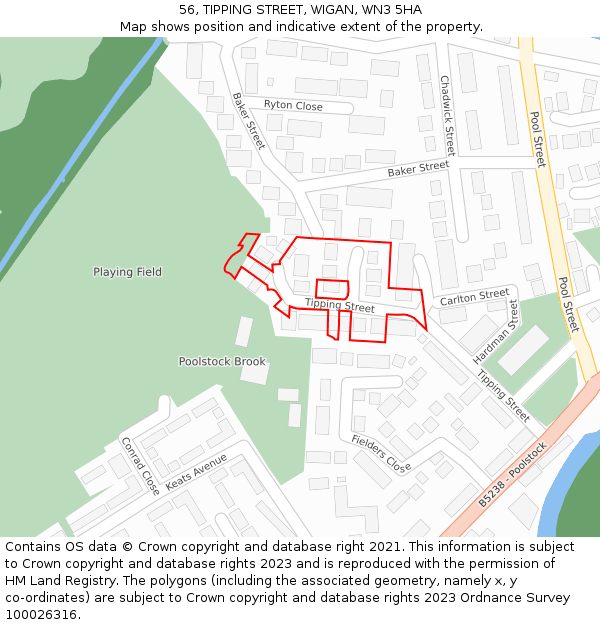 56, TIPPING STREET, WIGAN, WN3 5HA: Location map and indicative extent of plot
