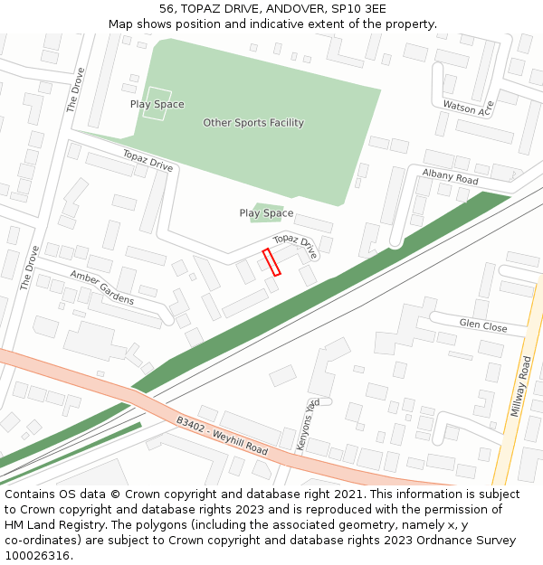 56, TOPAZ DRIVE, ANDOVER, SP10 3EE: Location map and indicative extent of plot