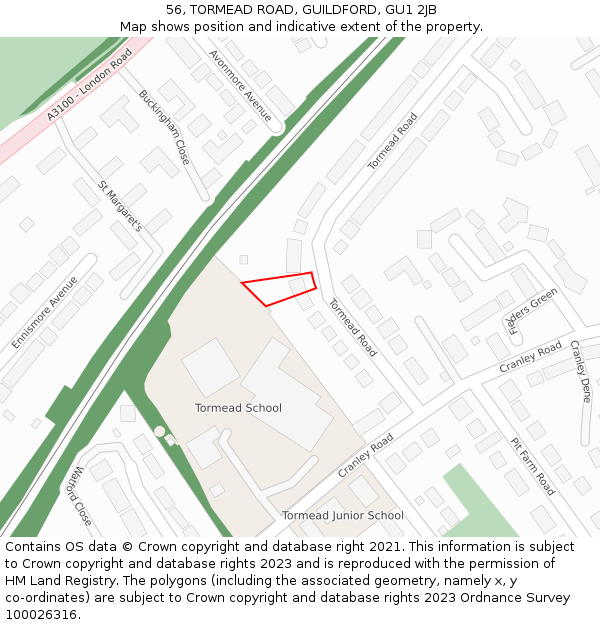 56, TORMEAD ROAD, GUILDFORD, GU1 2JB: Location map and indicative extent of plot