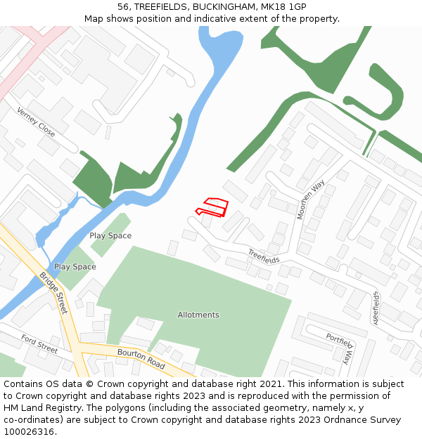 56, TREEFIELDS, BUCKINGHAM, MK18 1GP: Location map and indicative extent of plot