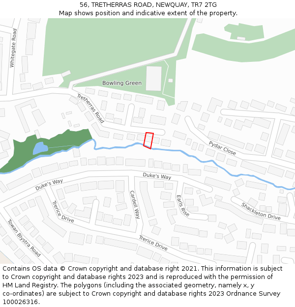 56, TRETHERRAS ROAD, NEWQUAY, TR7 2TG: Location map and indicative extent of plot