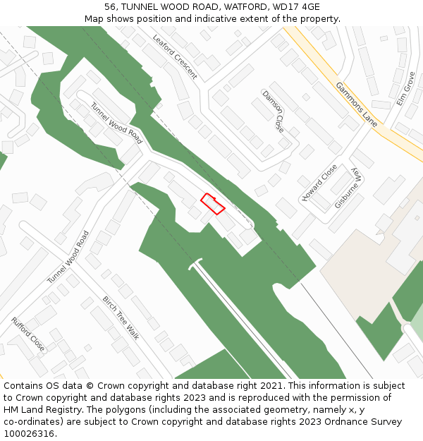 56, TUNNEL WOOD ROAD, WATFORD, WD17 4GE: Location map and indicative extent of plot