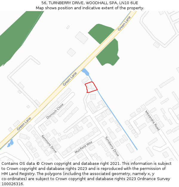 56, TURNBERRY DRIVE, WOODHALL SPA, LN10 6UE: Location map and indicative extent of plot