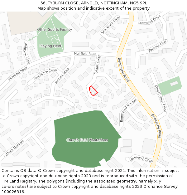 56, TYBURN CLOSE, ARNOLD, NOTTINGHAM, NG5 9PL: Location map and indicative extent of plot