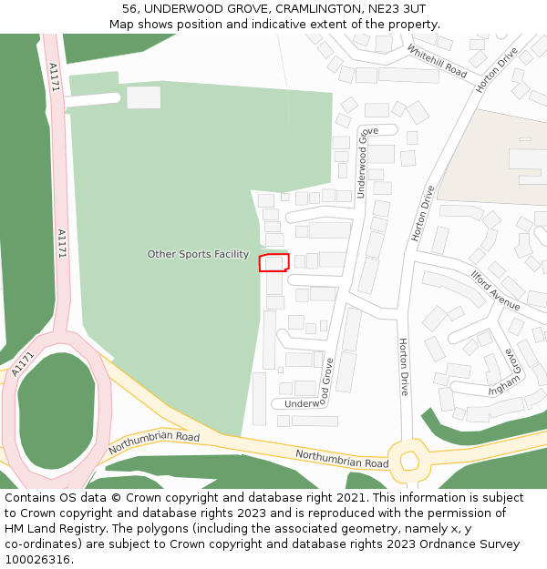 56, UNDERWOOD GROVE, CRAMLINGTON, NE23 3UT: Location map and indicative extent of plot