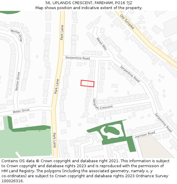 56, UPLANDS CRESCENT, FAREHAM, PO16 7JZ: Location map and indicative extent of plot