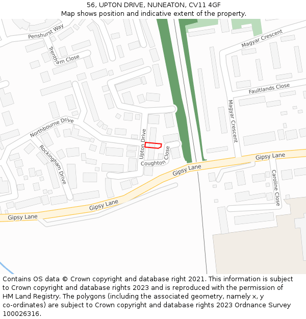 56, UPTON DRIVE, NUNEATON, CV11 4GF: Location map and indicative extent of plot