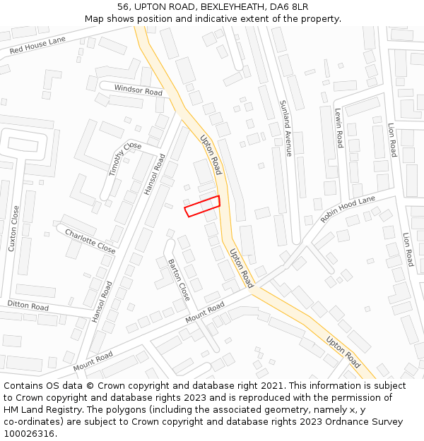 56, UPTON ROAD, BEXLEYHEATH, DA6 8LR: Location map and indicative extent of plot