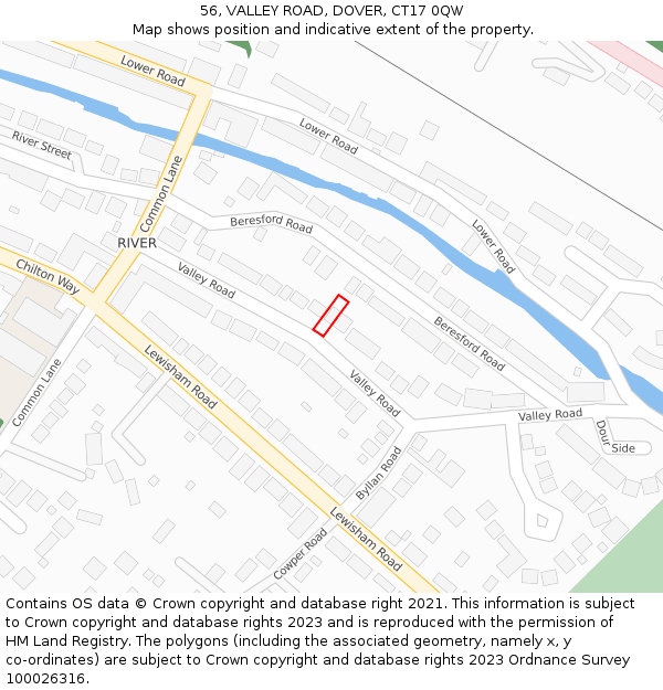 56, VALLEY ROAD, DOVER, CT17 0QW: Location map and indicative extent of plot