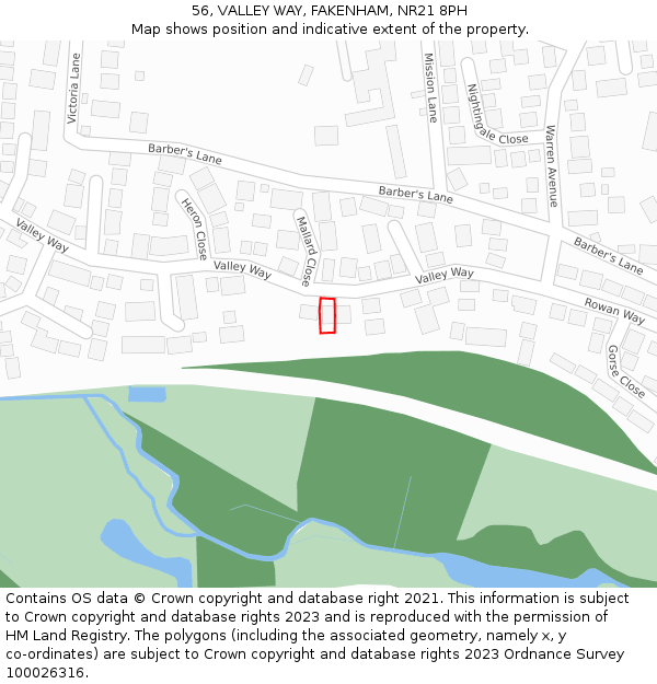 56, VALLEY WAY, FAKENHAM, NR21 8PH: Location map and indicative extent of plot