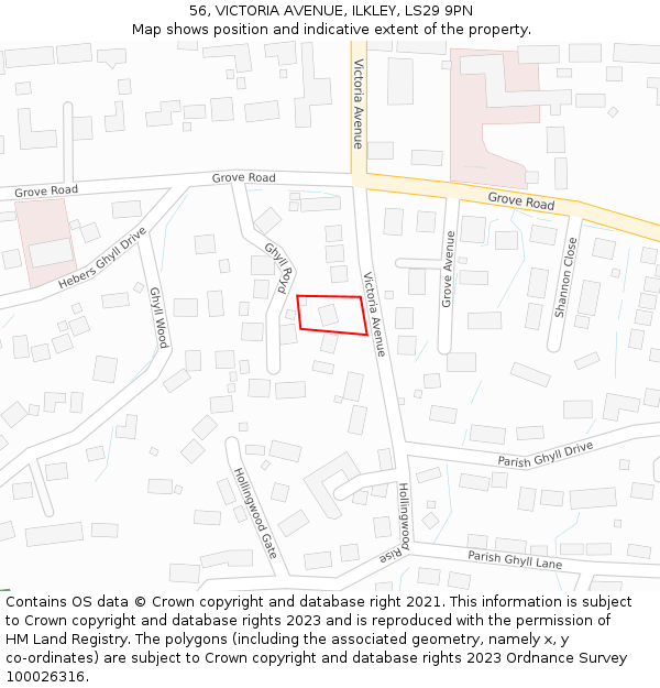 56, VICTORIA AVENUE, ILKLEY, LS29 9PN: Location map and indicative extent of plot