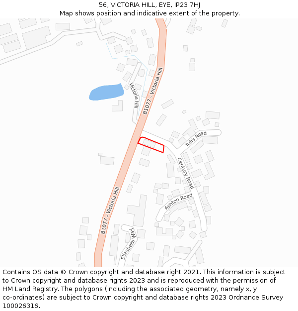 56, VICTORIA HILL, EYE, IP23 7HJ: Location map and indicative extent of plot