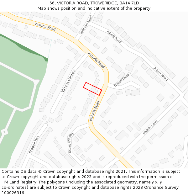 56, VICTORIA ROAD, TROWBRIDGE, BA14 7LD: Location map and indicative extent of plot