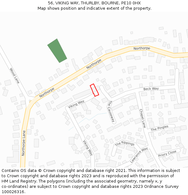 56, VIKING WAY, THURLBY, BOURNE, PE10 0HX: Location map and indicative extent of plot