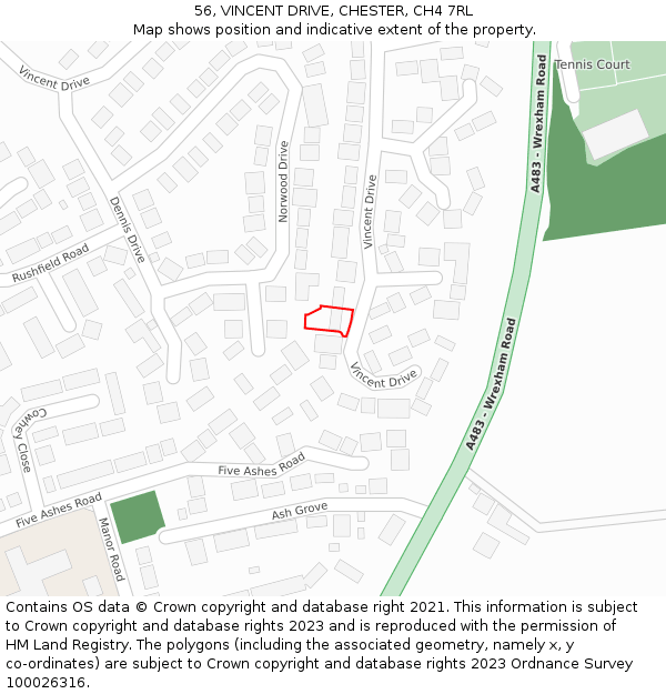 56, VINCENT DRIVE, CHESTER, CH4 7RL: Location map and indicative extent of plot