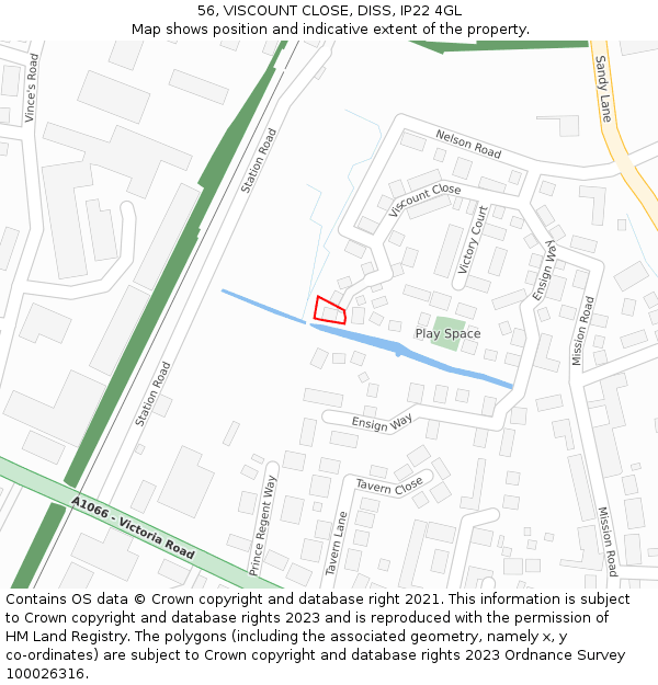 56, VISCOUNT CLOSE, DISS, IP22 4GL: Location map and indicative extent of plot