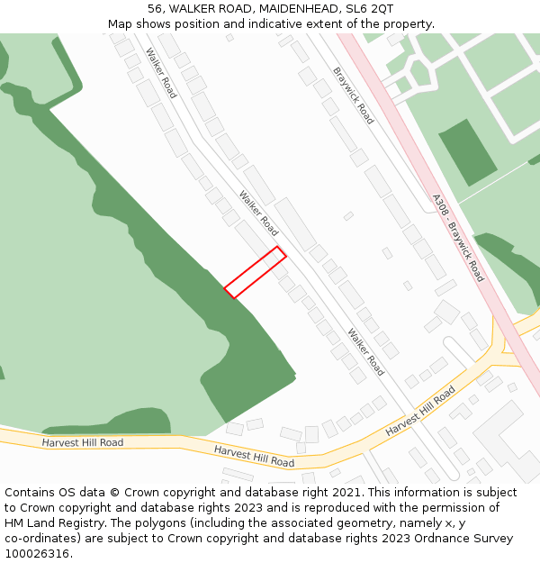 56, WALKER ROAD, MAIDENHEAD, SL6 2QT: Location map and indicative extent of plot
