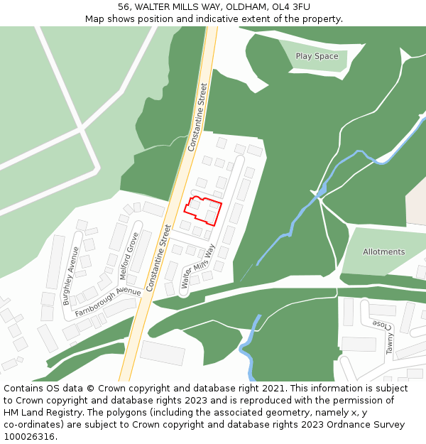 56, WALTER MILLS WAY, OLDHAM, OL4 3FU: Location map and indicative extent of plot