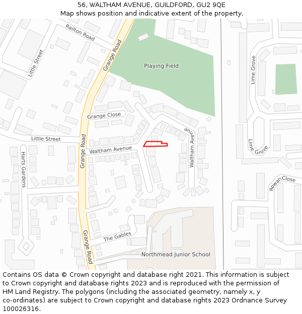 56, WALTHAM AVENUE, GUILDFORD, GU2 9QE: Location map and indicative extent of plot