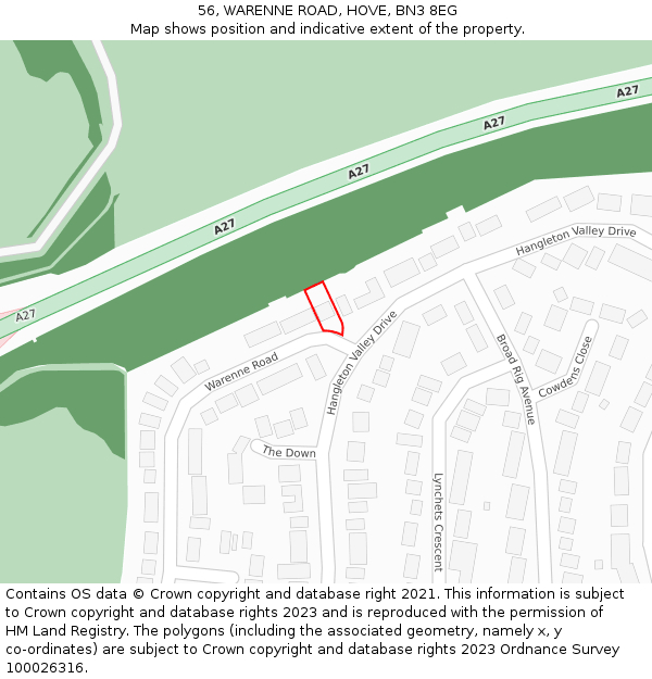 56, WARENNE ROAD, HOVE, BN3 8EG: Location map and indicative extent of plot