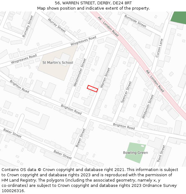 56, WARREN STREET, DERBY, DE24 8RT: Location map and indicative extent of plot