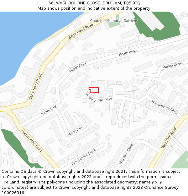56, WASHBOURNE CLOSE, BRIXHAM, TQ5 9TQ: Location map and indicative extent of plot