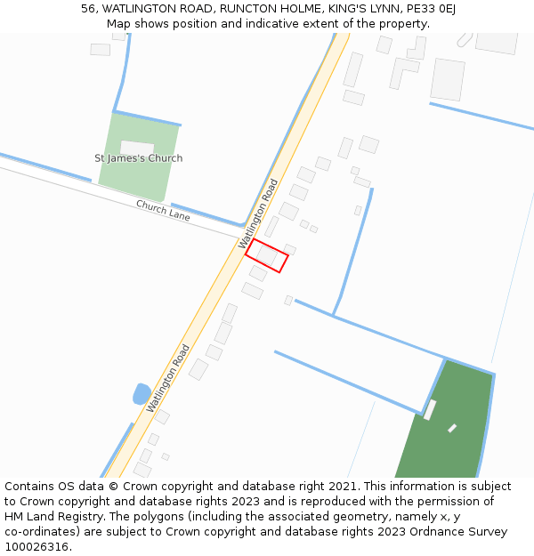 56, WATLINGTON ROAD, RUNCTON HOLME, KING'S LYNN, PE33 0EJ: Location map and indicative extent of plot