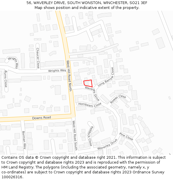 56, WAVERLEY DRIVE, SOUTH WONSTON, WINCHESTER, SO21 3EF: Location map and indicative extent of plot